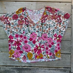 Natural Life - easy V neck top - floral blouse - medium